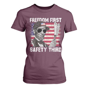 Lincoln 4th Of July T Shirt For Women Abe Freedom First Safety Third American Flag TS10 Maroon Print Your Wear