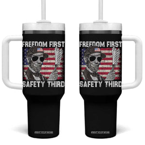 Lincoln 4th Of July Tumbler With Handle Abe Freedom First Safety Third American Flag TS10 One Size: 40 oz Black Print Your Wear