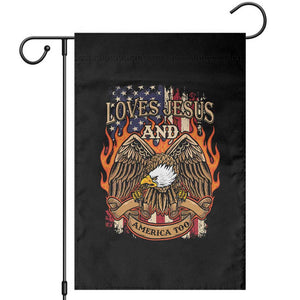 Loves Jesus and America Too Garden Flag Christian Eagle 4th of July TS02 Black Print Your Wear