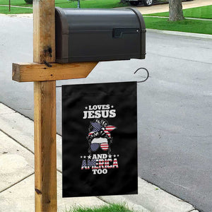 Loves Jesus and America Too Garden Flag Christian Messy Bun 4th of July TS02 Print Your Wear