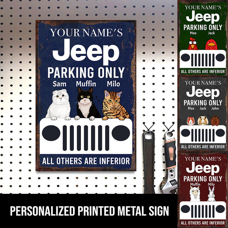 Personalized Jeep Metal Sign Jeep Parking Cat and Pets CTM One Size 24x18 inch (60.96x45.72 cm) Custom - Printyourwear
