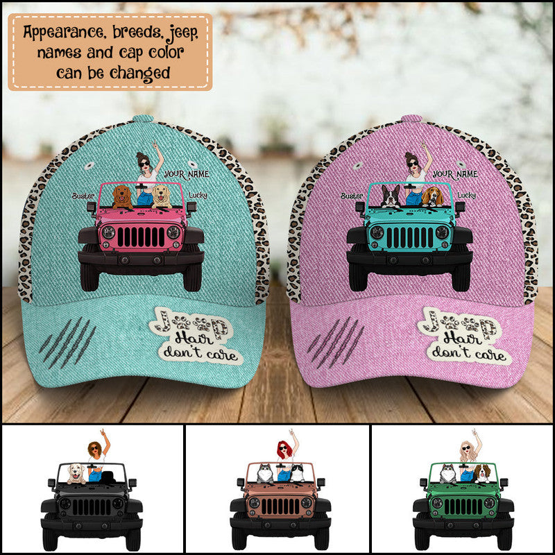 Personalized Jeep Cap Jeep Girl Hair Dont Care Leopard Dog Cat CTM Classic Cap Universal Fit Custom - Printyourwear
