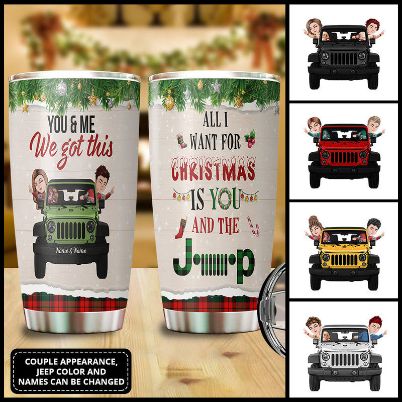Personalized Jeep Tumbler All I Want For Christmas Is You and The Jeep Chibi Jeep Couple CTM Custom - Printyourwear