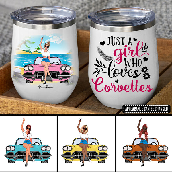 Personalized Jeep Wine Tumbler Just A Girl Who Loves Her Corvette CTM 12 OZ Custom - Printyourwear