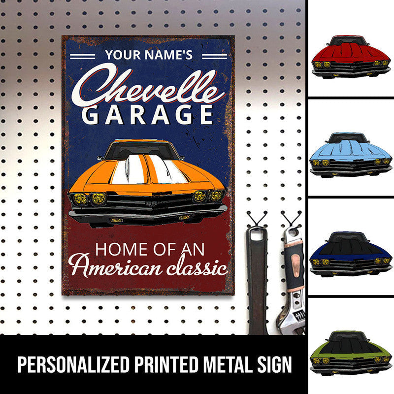 Personalized Jeep Metal Sign Chevelle Garage Home Of An American Classic CTM One Size 24x18 inch (60.96x45.72 cm) Custom - Printyourwear