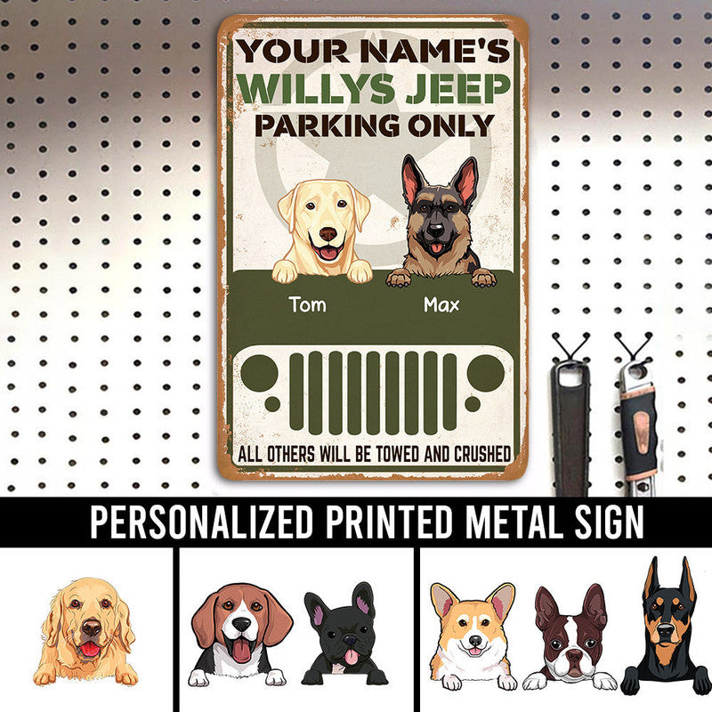 Personalized Jeep Metal Sign Willys Jeep Parking Dog CTM One Size 24x18 inch (60.96x45.72 cm) Custom - Printyourwear