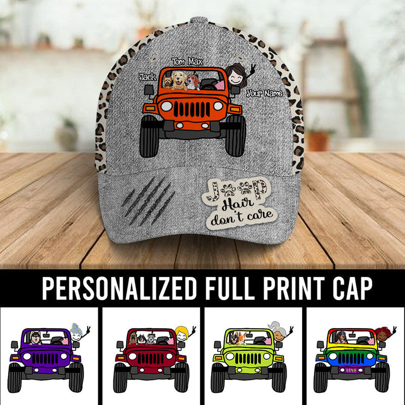 Personalized Jeep Cap Jeep Hair Dont Care Leopard Dog Cat CTM Classic Cap Universal Fit Custom - Printyourwear