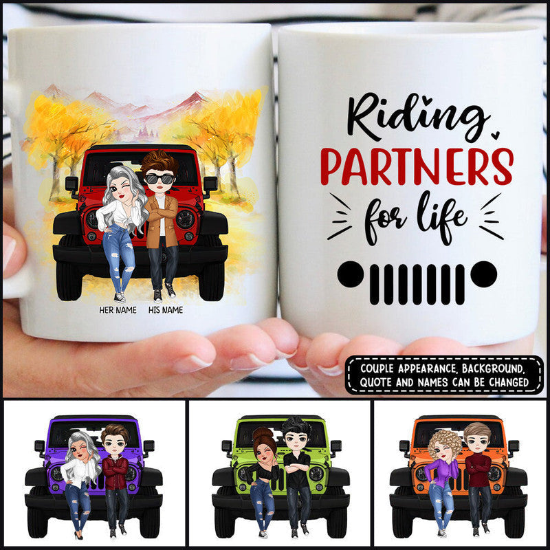 Personalized Jeep Mug Riding Partners For Life Jeep Chibi Couple CTM One Size 11oz size Custom - Printyourwear