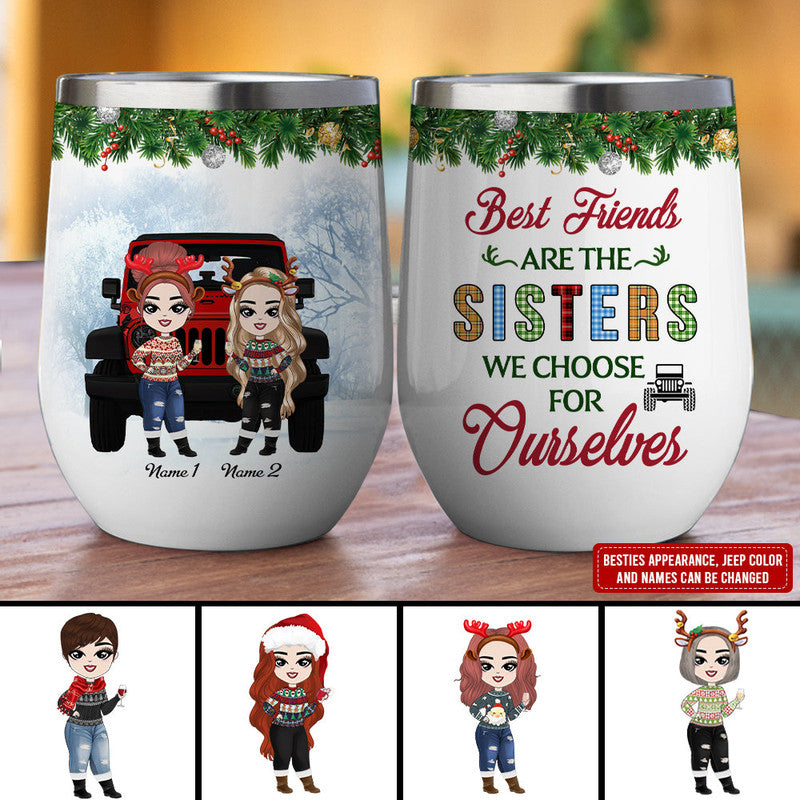 Personalized Jeep Wine Tumbler Best Friends Are The Sisters We Choose For Ourselves CTM 12 OZ Custom - Printyourwear