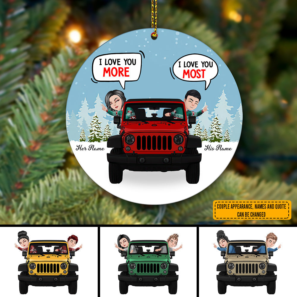 Personalized Jeep Christmas Ornaments Jeep Couple Chibi I Love You Most CTM Ornament Custom - Printyourwear