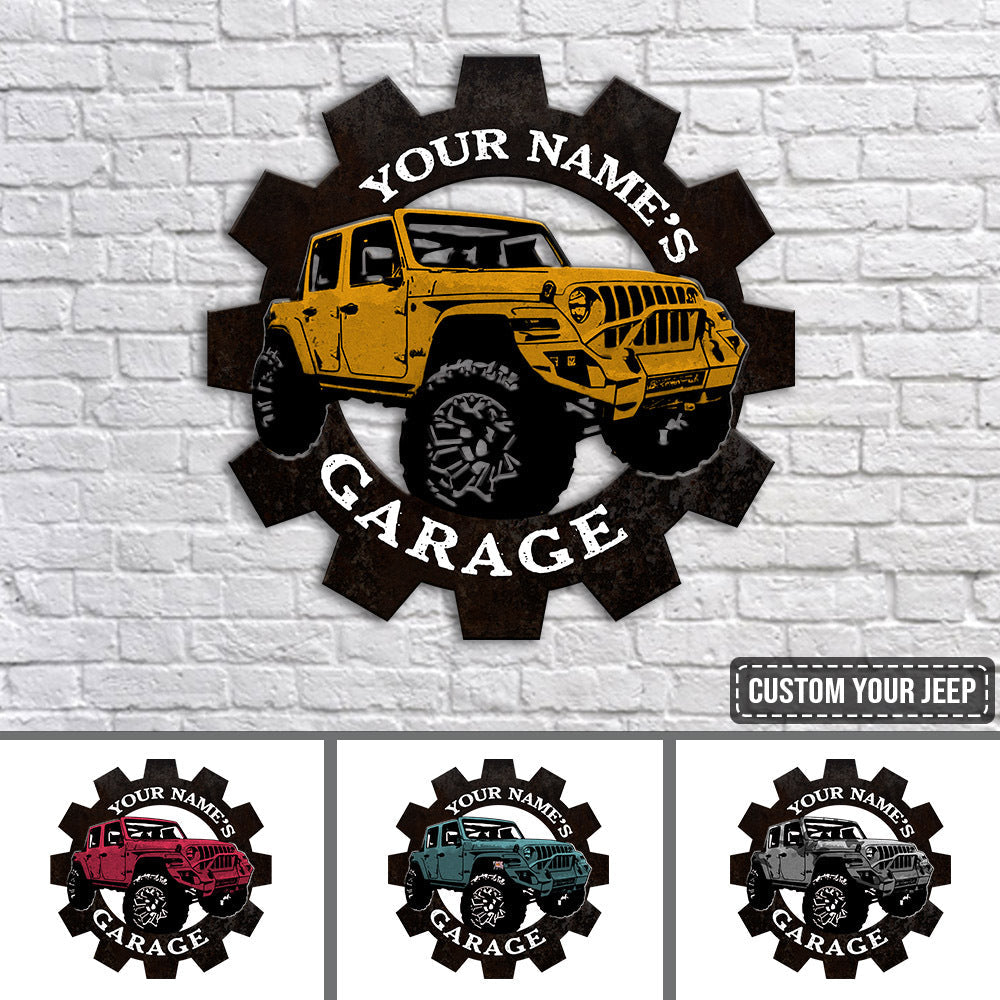 Personalized Jeep Metal Sign Jeep Garage Cut Metal Sign CTM One Size Custom - Printyourwear