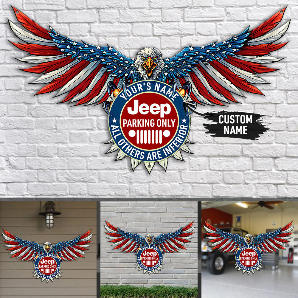 Personalized Jeep Metal Sign Eagle American Jeep Parking Only Cut Metal Sign CTM One Size 24x18 inch (60.96x45.72 cm) Custom - Printyourwear