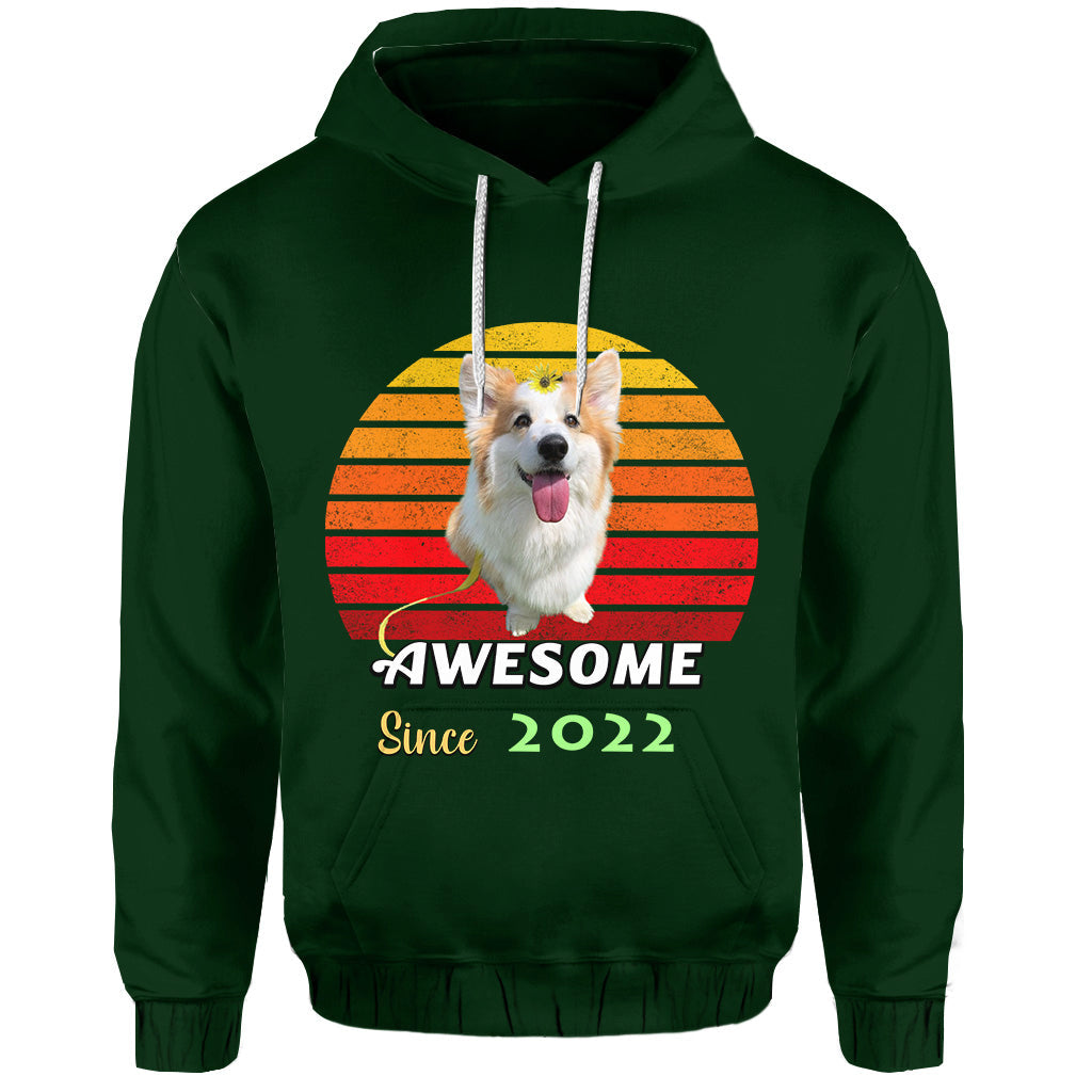 Personalized Photo Hoodie for Your Dog Awesome Since 2022 with Retro Vintage Background CTM Custom - Printyourwear