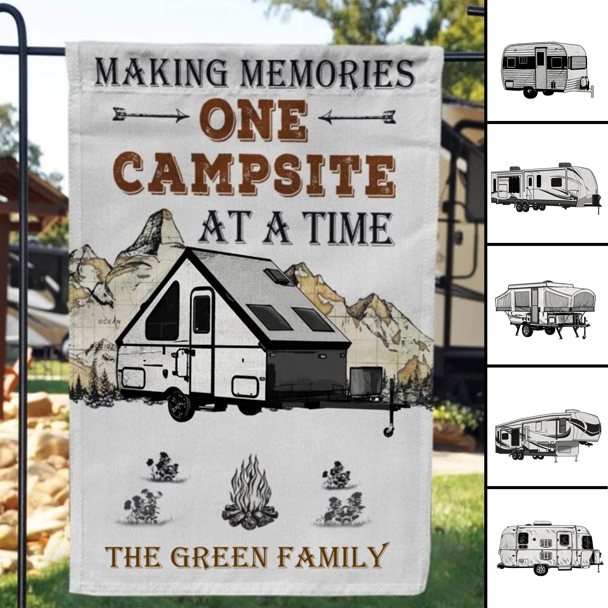 Personalized Camping Making Memories One Campsite At A Time Flag Camping Sign Vintage Vibes CTM One Size Custom - Printyourwear