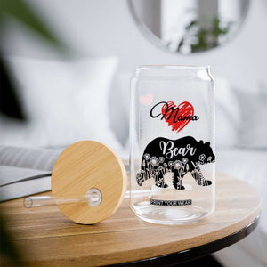 Mama Bear Glass Can #1 Mom Nutrition Facts Floral Bear Mother’s Day Gift - PrintYourWear Size: 12 oz Color: Beige