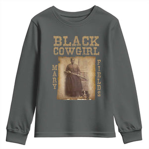 Mary Fields Youth Sweatshirt Black Cowgirl Pioneer Western Legend Vintage TS02 Dark Heather Print Your Wear