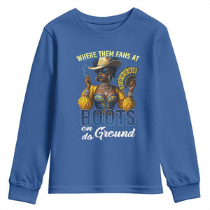 Melanin Cowgirls Linedance Youth Sweatshirt Where Them Fans At Boots On Da Ground TS02 Royal Blue Print Your Wear