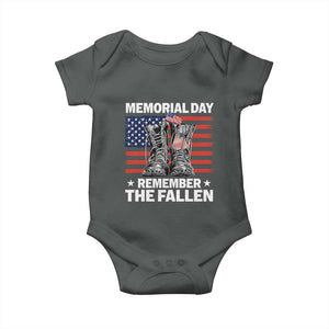 Memorial Day Remember The Fallen Baby Onesie Veteran Military Vintage USA Flag TS10 Dark Heather Print Your Wear