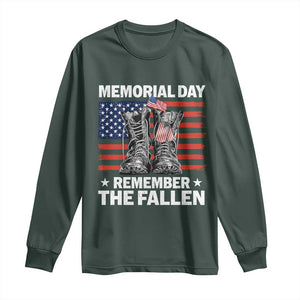 Memorial Day Remember The Fallen Long Sleeve Shirt Veteran Military Vintage USA Flag TS10 Dark Forest Green Print Your Wear