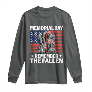 Memorial Day Remember The Fallen Long Sleeve Shirt Veteran Military Vintage USA Flag TS10 Dark Heather Print Your Wear