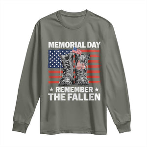 Memorial Day Remember The Fallen Long Sleeve Shirt Veteran Military Vintage USA Flag TS10 Military Green Print Your Wear