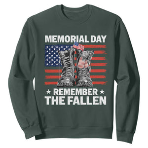 Memorial Day Remember The Fallen Sweatshirt Veteran Military Vintage USA Flag TS10 Dark Forest Green Print Your Wear