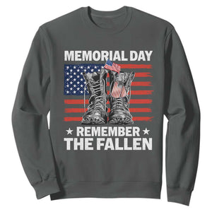 Memorial Day Remember The Fallen Sweatshirt Veteran Military Vintage USA Flag TS10 Dark Heather Print Your Wear