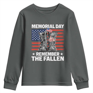 Memorial Day Remember The Fallen Youth Sweatshirt Veteran Military Vintage USA Flag TS10 Dark Heather Print Your Wear