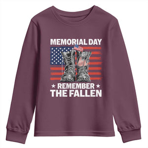 Memorial Day Remember The Fallen Youth Sweatshirt Veteran Military Vintage USA Flag TS10 Maroon Print Your Wear