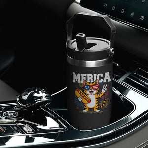 Merica Cat Flip Straw Tumbler Funny 4th of July Hot Dog and Fireworks Patriotic USA Flag TS02 Print Your Wear