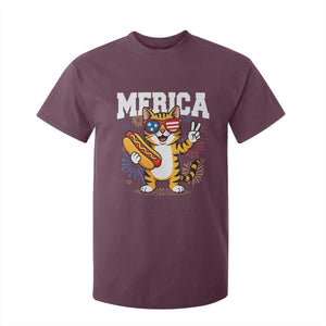Merica Cat T Shirt For Kid Funny 4th of July Hot Dog and Fireworks Patriotic USA Flag TS02 Maroon Print Your Wear