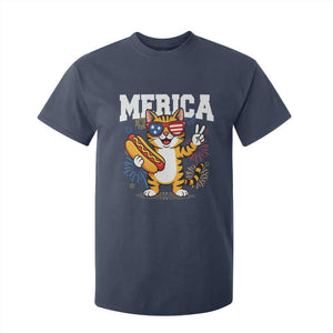 Merica Cat T Shirt For Kid Funny 4th of July Hot Dog and Fireworks Patriotic USA Flag TS02 Navy Print Your Wear