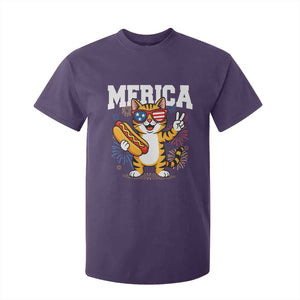 Merica Cat T Shirt For Kid Funny 4th of July Hot Dog and Fireworks Patriotic USA Flag TS02 Purple Print Your Wear