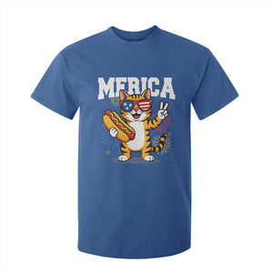 Merica Cat T Shirt For Kid Funny 4th of July Hot Dog and Fireworks Patriotic USA Flag TS02 Royal Blue Print Your Wear
