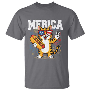 Merica Cat T Shirt Funny 4th of July Hot Dog and Fireworks Patriotic USA Flag TS02 Charcoal Print Your Wear