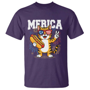 Merica Cat T Shirt Funny 4th of July Hot Dog and Fireworks Patriotic USA Flag TS02 Purple Print Your Wear