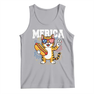 Merica Cat Tank Top Funny 4th of July Hot Dog and Fireworks Patriotic USA Flag TS02 Athletic Heather Print Your Wear