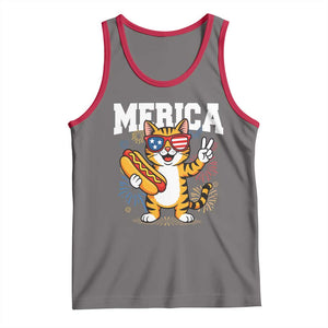 Merica Cat Tank Top Funny 4th of July Hot Dog and Fireworks Patriotic USA Flag TS02 Deep Heather Red Print Your Wear