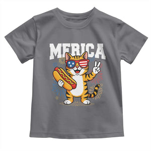 Merica Cat Toddler T Shirt Funny 4th of July Hot Dog and Fireworks Patriotic USA Flag TS02 Charcoal Print Your Wear