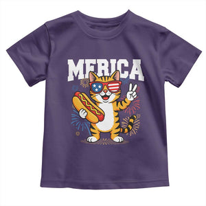 Merica Cat Toddler T Shirt Funny 4th of July Hot Dog and Fireworks Patriotic USA Flag TS02 Purple Print Your Wear