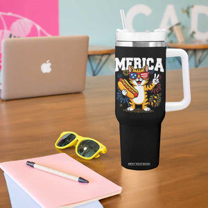 Merica Cat Tumbler With Handle Funny 4th of July Hot Dog and Fireworks Patriotic USA Flag TS02 Print Your Wear