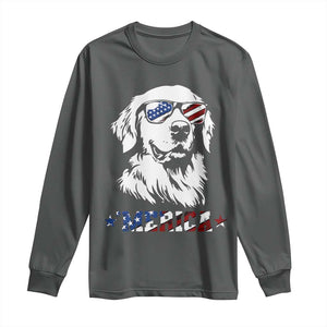 Merica Golden Retriever Long Sleeve Shirt 4th of July Dog Patriotic Dog Mom TS10 Dark Heather Print Your Wear