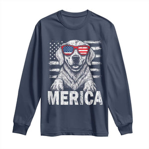 Merica Golden Retriever Long Sleeve Shirt Patriotic Dog US Flag 4th Of July TS02 Navy Print Your Wear