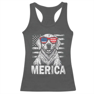 Merica Golden Retriever Racerback Tank Top Patriotic Dog US Flag 4th Of July TS02 Dark Heather Print Your Wear
