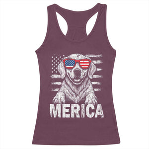 Merica Golden Retriever Racerback Tank Top Patriotic Dog US Flag 4th Of July TS02 Maroon Print Your Wear