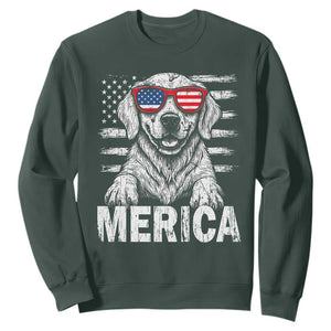 Merica Golden Retriever Sweatshirt Patriotic Dog US Flag 4th Of July TS02 Dark Forest Green Print Your Wear
