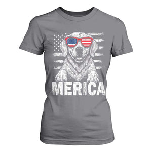 Merica Golden Retriever T Shirt For Women Patriotic Dog US Flag 4th Of July TS02 Charcoal Print Your Wear