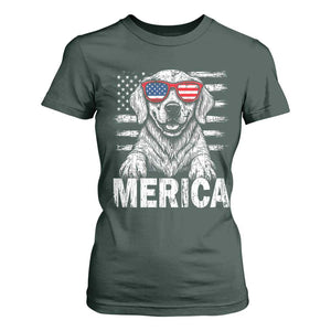 Merica Golden Retriever T Shirt For Women Patriotic Dog US Flag 4th Of July TS02 Dark Forest Green Print Your Wear
