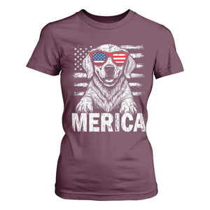 Merica Golden Retriever T Shirt For Women Patriotic Dog US Flag 4th Of July TS02 Maroon Print Your Wear
