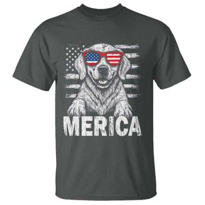 Merica Golden Retriever T Shirt Patriotic Dog US Flag 4th Of July TS02 Dark Heather Print Your Wear